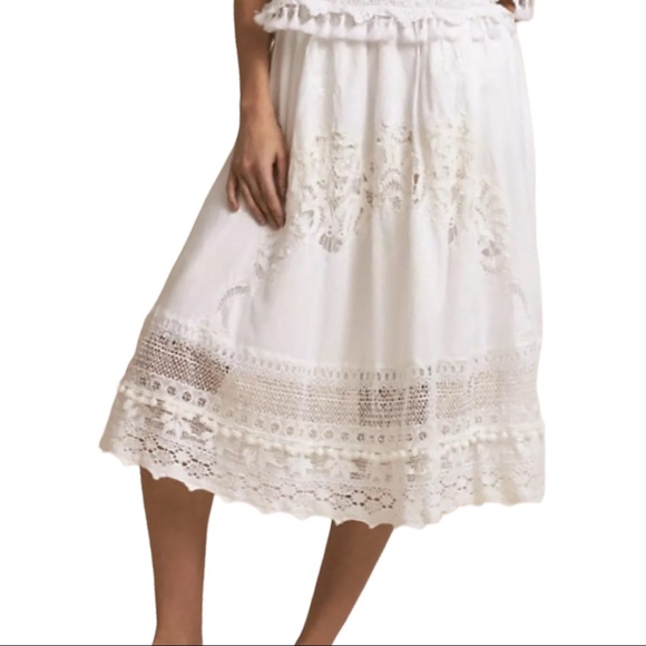 🥳HP Place Nationale x Free People Baleine Lg White Crocheted Lace Midi Skirt - Picture 2 of 9